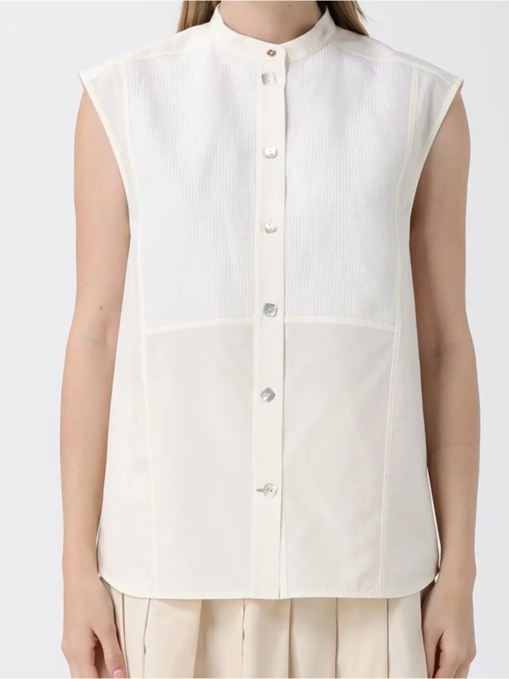 PAUL SMITH Sleeveless Mandarin Collar Shirt Mother of Pearl Buttons NEW - XS/2
